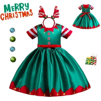 Рождественское платье для девочек, Детские Красно-Зеленые Платья со Снежинками для детей, 2024 Рождественская вечеринка, Костюм Принцессы Санта-Клауса для малышей 3-8 лет