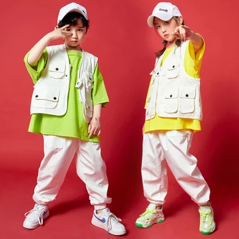 Детская одежда для хип-хоп шоу, футболка большого размера, куртка, топы, уличная одежда, брюки-карго для девочек и мальчиков, Концертный танцевальный костюм, одежда
