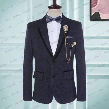 Роскошный блейзер Мужской костюм Свадебный 2023 С зубчатым лацканом, однобортный, с вырезом сзади, цельный деловой пиджак приталенного кроя Высокого качества