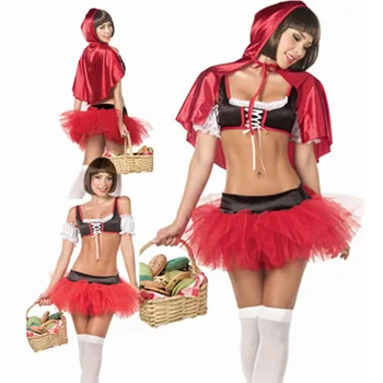 Ролевая игра на Хэллоуин, мини-платье принцессы Красной Шапочки, костюм, Женский Сексуальный Плащ с капюшоном, Нижнее белье, Пижама, Косплей