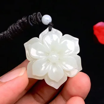 Натуральный китайский Белый нефрит, Богатая цветочная подвеска Ручной работы, женское цветочное ожерелье, Модные роскошные украшения, подарок для подруги, мамы