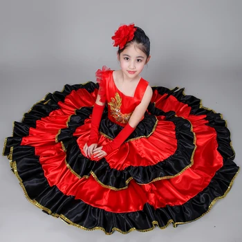 Испанский костюм Для девочек, длинное красное платье для фламенко, бальная юбка для девочек, детские танцевальные платья, костюмы для детской одежды DL2890