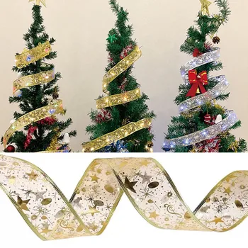 AvvRxx 10 М Двухслойные Сказочные Огни Струны Рождественская Лента Банты со Светодиодными Украшениями для Рождественской Елки Новогодний Navidad Home Decor