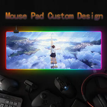 Коврик для мыши с изображением девушки из аниме, игровой коврик для мыши со светодиодной подсветкой RGB, компьютерный стол, клавиатура, сделай сам