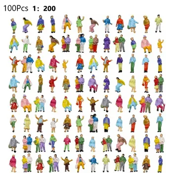 100шт раскрашенных фигурок в масштабе 1:200, Миниатюрные фигурки моделей людей в масштабе N, Раскрашенные сцены, моделирующие людей в разных позах