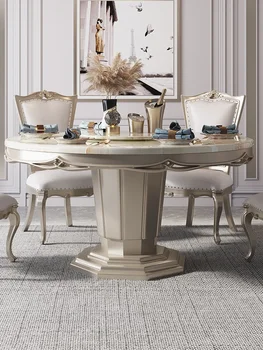 Сочетание обеденного стола и стула из светлого американского роскошного массива дерева и мрамора, европейский домашний ресторан с круглым столом turnta