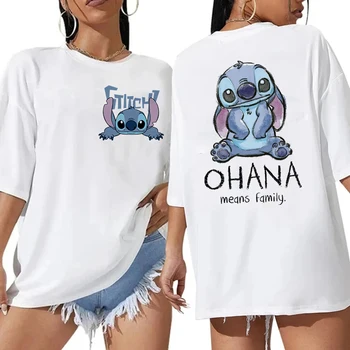 Хип-Хоп Рубашка Европейского размера Унисекс Disney Lilo Stitch Мультяшная футболка Stitch Милая Футболка с Мангой Y2k Графическая футболка Топы, Тройники, Одежда