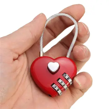 2023 Горячая распродажа Love Password Lock Тросовый замок Для дорожных сумок Трехразрядный Цифровой замок с возможностью сброса кодового замка в виде сердца
