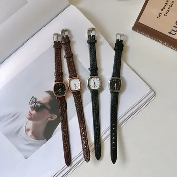 Женские Простые винтажные часы для женщин, наручные часы с циферблатом, наручные часы с кожаным ремешком, высококачественные женские повседневные часы-браслет