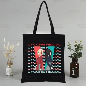 Аниме Lycoris Recoil, черные сумки, холщовая сумка, повседневная сумка через плечо Nishikigi Chisato, многоразовые сумки для покупок Inoue Takina