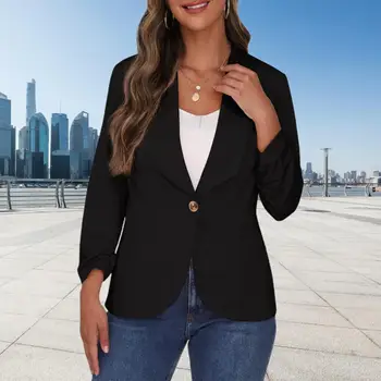 Женщин одной кнопки блейзер с длинным рукавом лацкан формальные бизнес ol коммутируют стиль Офисная одежда средней длины Леди пиджак