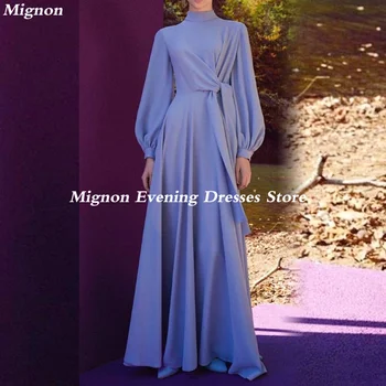 Атласное платье-миньон А-силуэта с круглым вырезом, Арабское платье для выпускного вечера с рюшами, длина до пола, Саудовское вечернее элегантное платье для женщин 2023