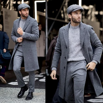 Винтажный Серый пиджак, Твидовое пальто с отворотом, верхняя одежда, плотный теплый мужской деловой блейзер, Всего одна деталь