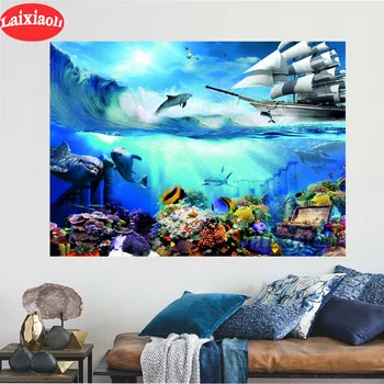 2020 круглая алмазная картина с изображением дельфина, рыбы, корабля, пейзаж, полный квадратный горный хрусталь с изображением алмазной мозаики, подарок на День Святого Валентина
