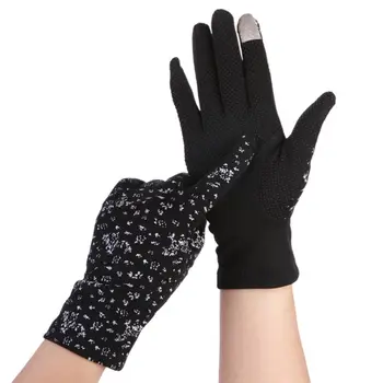 Женские летние ультратонкие перчатки с цветочным рисунком для сенсорного экрана, нескользящая сетка, защита от ультрафиолета, однотонная варежка для вождения на весь палец