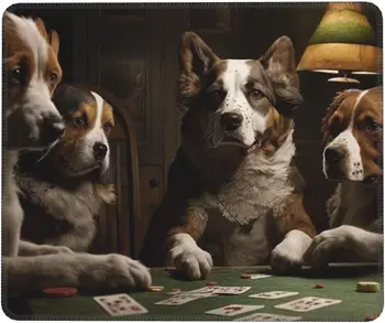 Забавный Собачий Коврик Для Мыши Нескользящие Резиновые Собаки, Играющие В Покер Карты, Прямоугольные Коврики для Мыши для Игрового Офисного Компьютера Ноутбук 10x12 дюймов