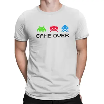 Футболка Space Invaders Shooting Video Game Ending с графическими мужскими футболками, летняя одежда, футболка Harajuku Crewneck