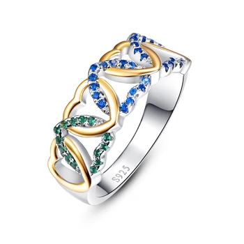 Кольцо из стерлингового серебра Merthus 925 пробы с синим сапфиром, изумрудом и кварцем, обручальное кольцо с сердечным узлом, свадебное обещание, женские украшения