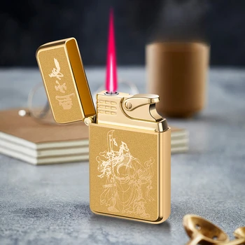 Ветрозащитная прямая металлическая бутановая зажигалка Red Flame, рождественский подарок, аксессуары для сигарет