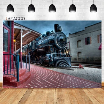 Laeacco Винтажный фон для паровоза Старый вокзал С Новым Годом Декор для вечеринки Дети Взрослые Фон для портретной фотографии