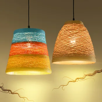 Подвесной светильник из ротанга в стиле ретро, Китайский стиль, Бамбуковые кухонные подвесные светильники ручной работы, Ресторанная люстра, Кухонный подвесной светильник