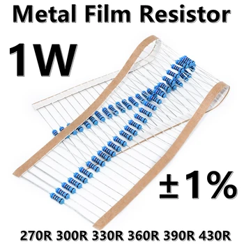 (50шт) 1 Вт Металлический пленочный резистор 1% пятицветный кольцевой прецизионный резистор 270R 300R 330R 360R 390R 430R