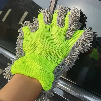 Перчатки для мойки автомобилей с 5 пальцами, мягкие многофункциональные двухсторонние утолщенные перчатки для мойки автомобилей, полотенце для сушки аксессуаров для детализации автомобилей