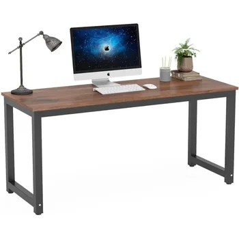 Большой офисный стол 63 дюйма, компьютерный стол, рабочий стол для домашнего офиса, мебель в деревенском коричневом стиле, Бесплатная мебель