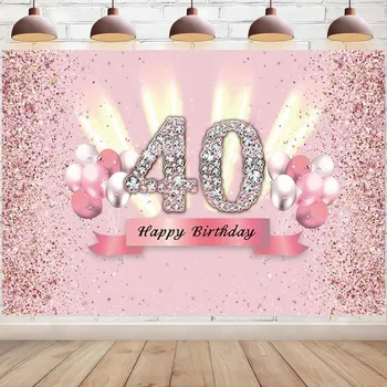 Счастливое Украшение на 40-й День Рождения для Женщин Фон Баннер 40-Летний Юбилейный Плакат Розовый Фон Для Фотографий Вечерние Принадлежности