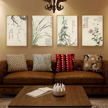 Винтажный китайский стиль, плакат из бамбука Мейлан и букв, печать на холсте, настенные картины для гостиной, домашний декор Куадрос
