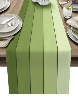 Льняная дорожка для стола с зеленым градиентом под дерево, украшение кухонного стола, скатерть для обеденного стола в фермерском доме, декор свадебной вечеринки