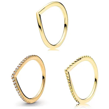 Оригинальные моменты Золотая Косточка Желаний с хрустальным кольцом для женщин, свадебный подарок из стерлингового серебра 925 пробы, модные украшения