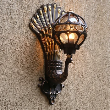 Настенный светильник в европейском стиле в стиле ретро с павлином, светодиодный настенный светильник для гостиничного искусства, светильник для балкона, виллы, двери, подходит для внутреннего / наружного освещения