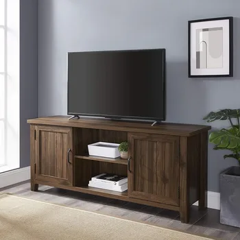 Классическая подставка для телевизора с рифленой дверцей для телевизоров с диагональю до 65 дюймов из 58-дюймового ореха, бесплатная мебель для гостиной для домашнего ТВ-шкафа
