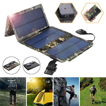Складная Солнечная панель, Портативное черное камуфляжное водонепроницаемое зарядное устройство для солнечных батарей 5V USB для iPhone, мобильного телефона, кемпинга