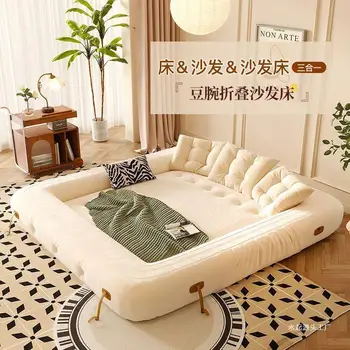 Многофункциональный диван-кровать от пола до потолка для гостиной двойного назначения с технологией small unit из светлой кожи роскошного кремового цвета cloud two p