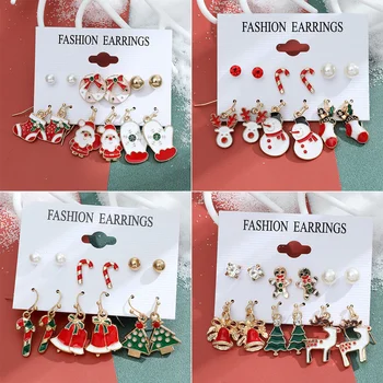 6 пар нового дизайна, модные серьги в виде рождественской елки, коричневого лося, снеговика, Санта-Клауса, горячие рождественские подарки для женщин