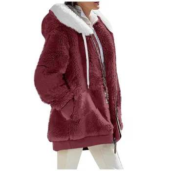 Бархатный осенне-зимний свободный теплый свитер с капюшоном для женщин, куртка из овечьей шерсти на молнии, плюшевая и утолщенная 2023