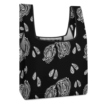 Сумки с индивидуальным принтом, сумка для покупок, Черная сумка для покупок в экзотическом этническом стиле, повседневная Женская сумка для бакалеи с настраиваемым рисунком
