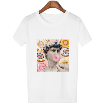2019 Летняя рубашка с принтом Дэвида Микеланджело, женская повседневная футболка в стиле харадзюку, топы, женские рубашки с коротким рукавом, одежда
