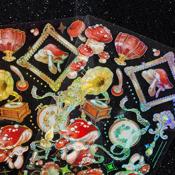 8 шт Стерео наклейки для домашних животных из холодной фольги гриб wanhua зеркальная серия light retro mushroom diy handbook декоративный материал 4 стиля