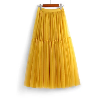 Модная элегантная плиссированная юбка Женская однотонная тюлевая юбка с высокой талией Корейская версия Черная Зеленая сетчатая короткая юбка Весна