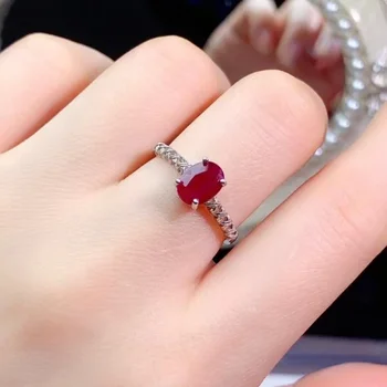 обручальное кольцо с бирманским рубином 6 мм * 8 мм весом 1 карат, натуральный рубин, серебро 925 пробы, Рубиновое обручальное кольцо с покрытием из 3 слоев 18-каратного золота