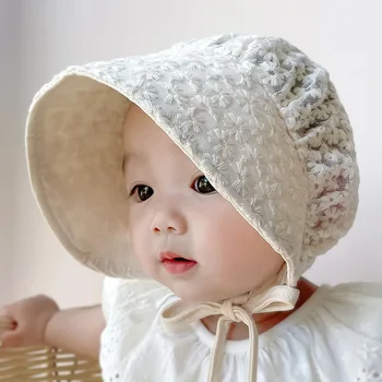 Летняя детская шляпка с кружевным цветком для принцессы для маленьких девочек, мягкая шляпка-капор для малышей, солнцезащитные шляпы для новорожденных, реквизит для фотосъемки