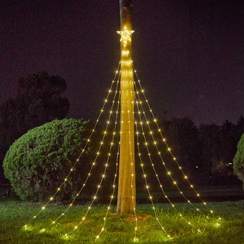 LED гирлянда пятиконечная водопад огни Рождественская елка висячие фонари проточной водой свет звезды декоративные огни строки