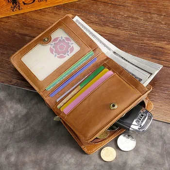 Мужской короткий кошелек из кожи Amazon с горячим маслом и воском, сумка на молнии, кошелек для монет, многофункциональный кошелек с несколькими RFID-картами