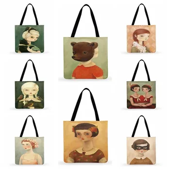 Женская сумка-тоут с принтом Scandinavia Art Tattooed Girls, повседневная женская сумка-тоут, уличная пляжная сумка, многоразовые сумки для покупок