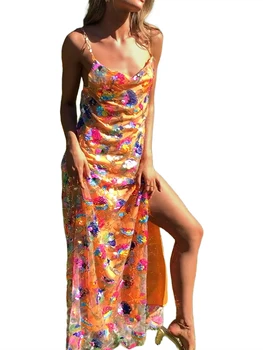 Элегантное женское платье макси Glamorous Goddess с украшенным блестками лифом и струящейся шифоновой юбкой