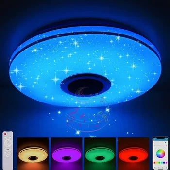 Bluetooth Аудио потолочный светильник СВЕТОДИОДНЫЙ круглый светильник для спальни 30 см светодиодный семицветный светильник Новая модель