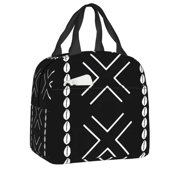 Африканская грязевая ткань, Боголанский дизайн, Изолированные сумки для ланча для женщин, Племенной геометрический арт, Портативный кулер, Термос для ланча